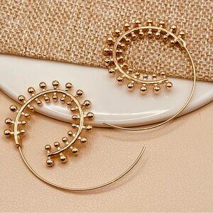 Free People Vintage Bohemian Gold Spiral Design Hoop Statement Earrings